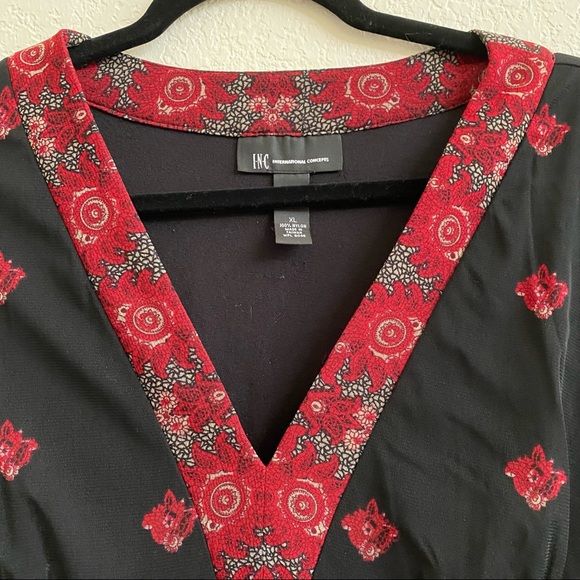 INC International Concepts Red Black V Neck Nylon Top SZ XL - Picture 3 of 7